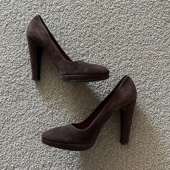 Vintage Prada suede leather almond toe stacked chunky block heel platform pump - Picture 8 of 9